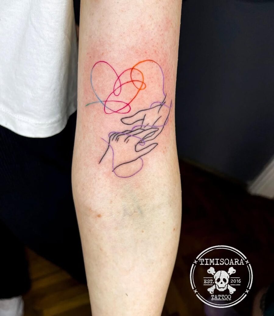 Colorful line art capturing intimacy and connection Tattoo Design