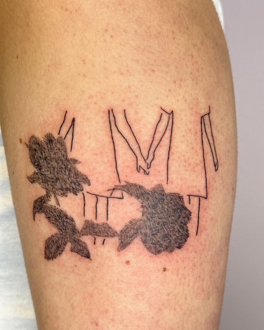 Minimalist tattoo of hands holding roses Tattoo Design