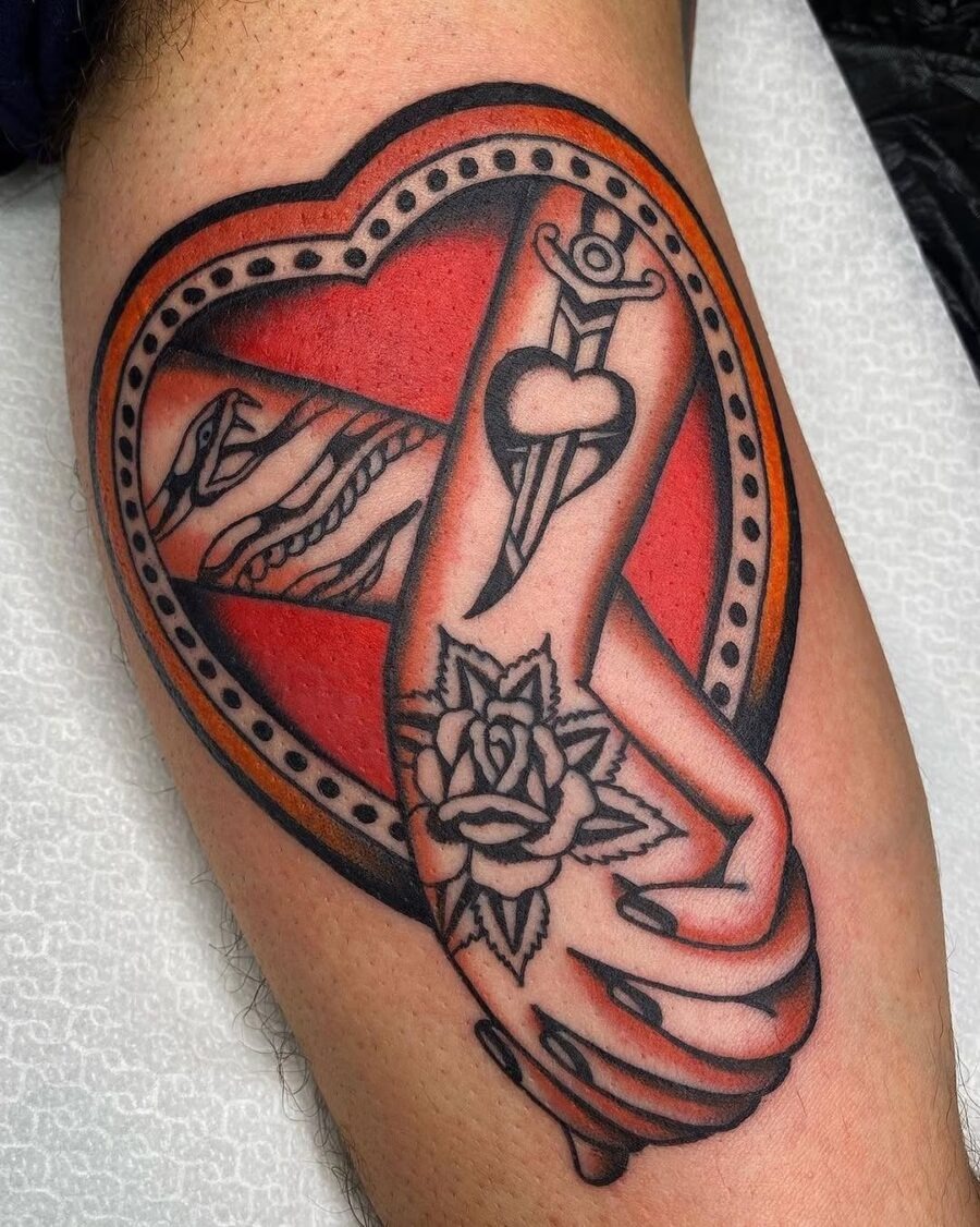 Symbolic holding hands inside a heart tattoo Tattoo Design