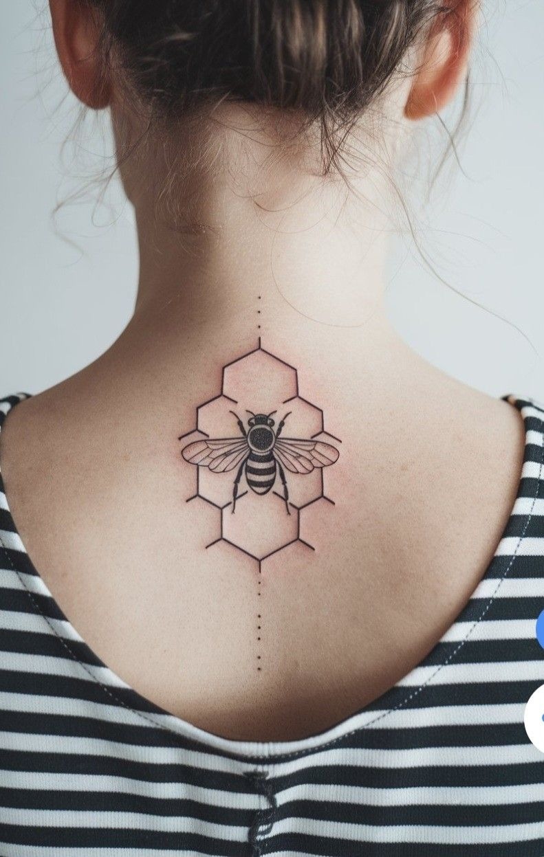 Floral and Bee Honeycomb Medallion Tattoo Design