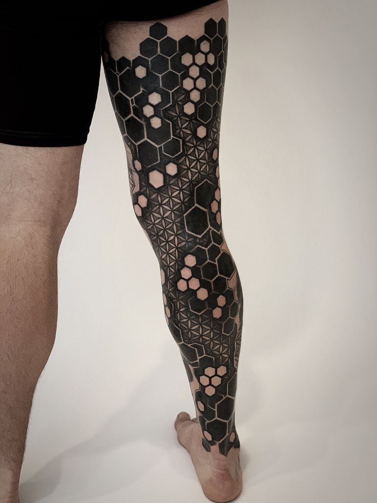 Full Arm Honeycomb Sleeve for Men Tattoo Design