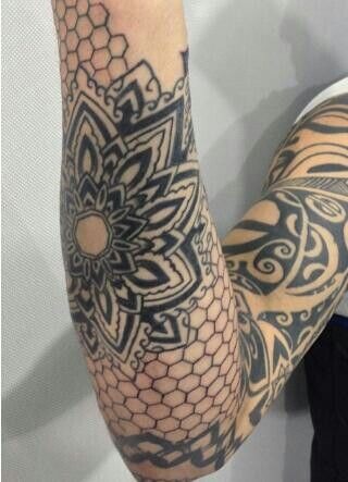 Full Floral Honeycomb Forearm Tattoo Tattoo Design
