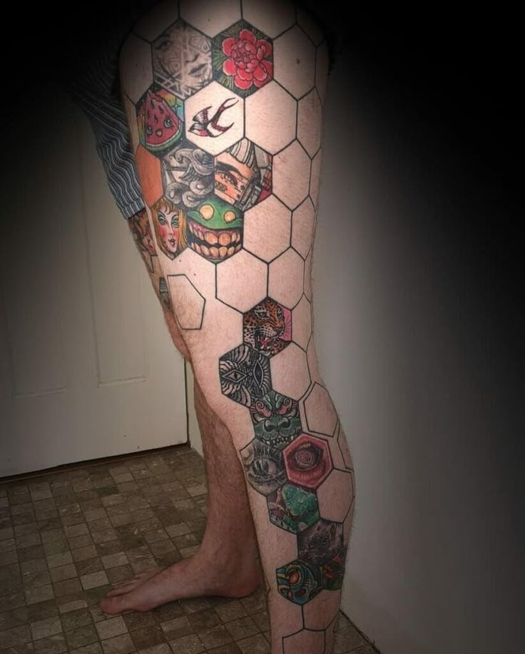 Honeycomb Fade with Bee Hand Tattoo Tattoo Design