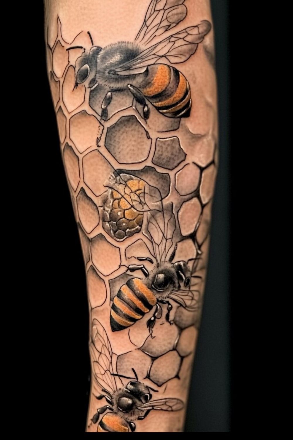 Kneecap Honeycomb Path with Bees Tattoo Design