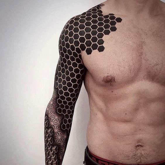 Leg Sleeve Honeycomb Art Collage Tattoo Design