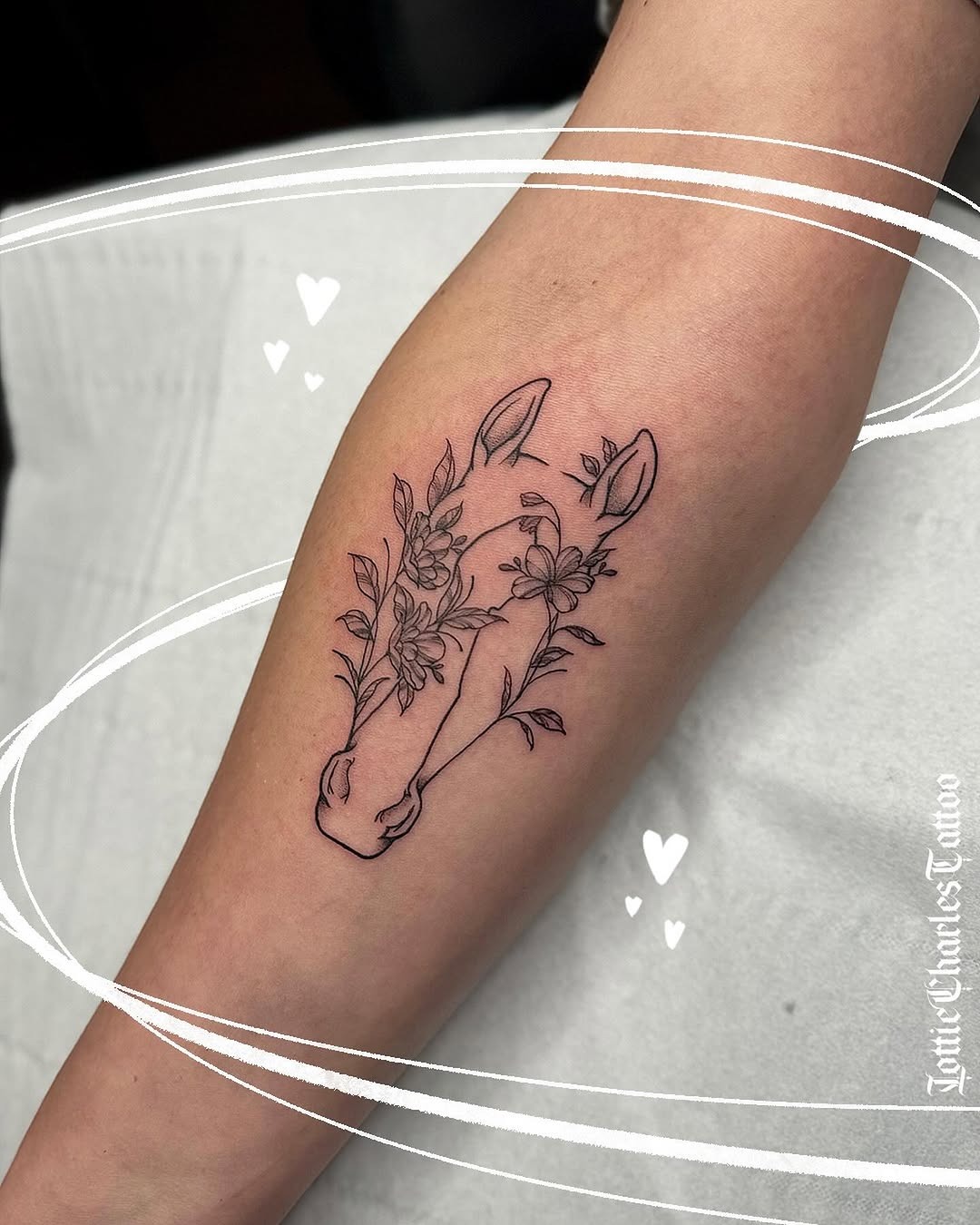 Delicate Floral Horse Tattoo with Elegant Lines Tattoo Design