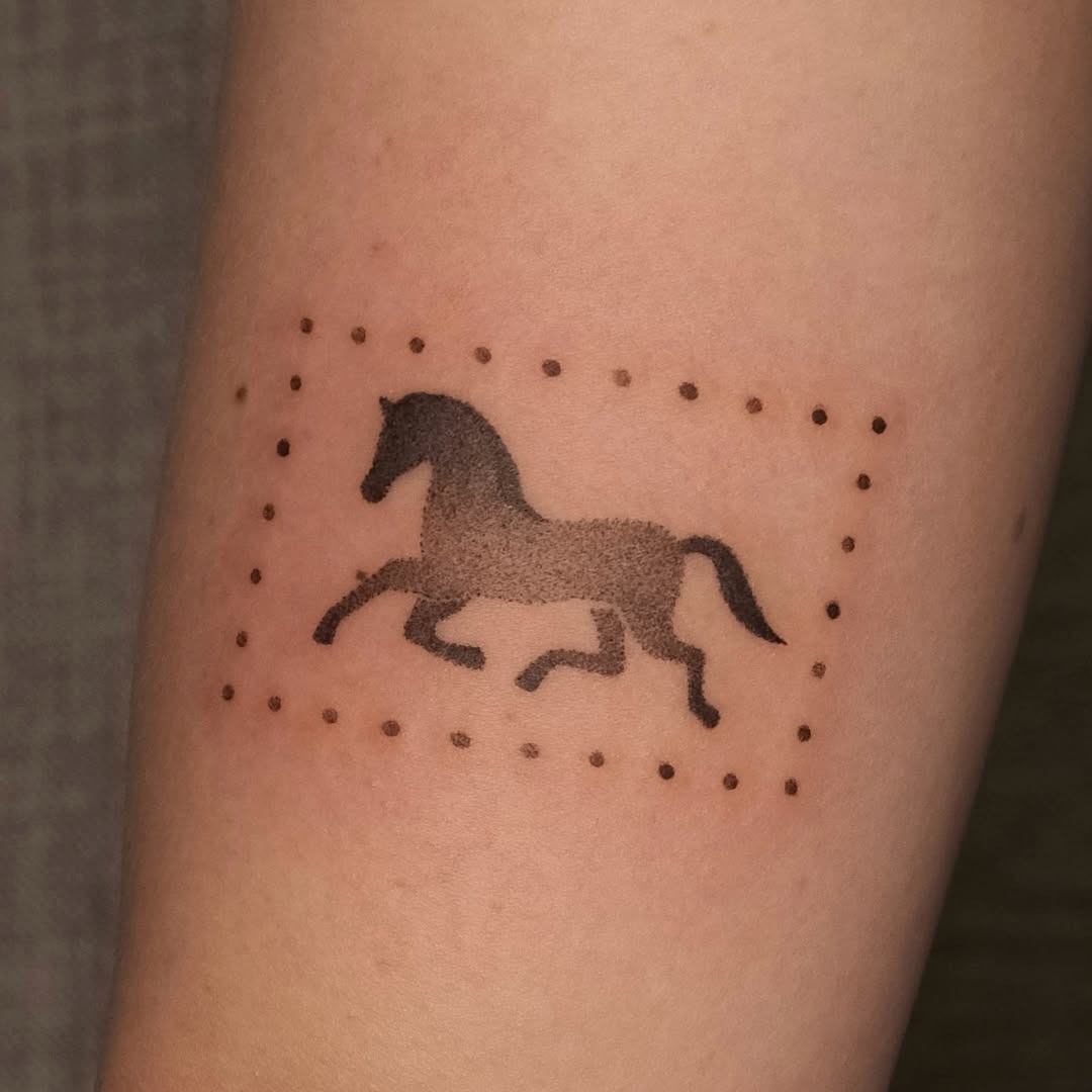Dynamic horse tattoo in minimalist outline style Tattoo Design