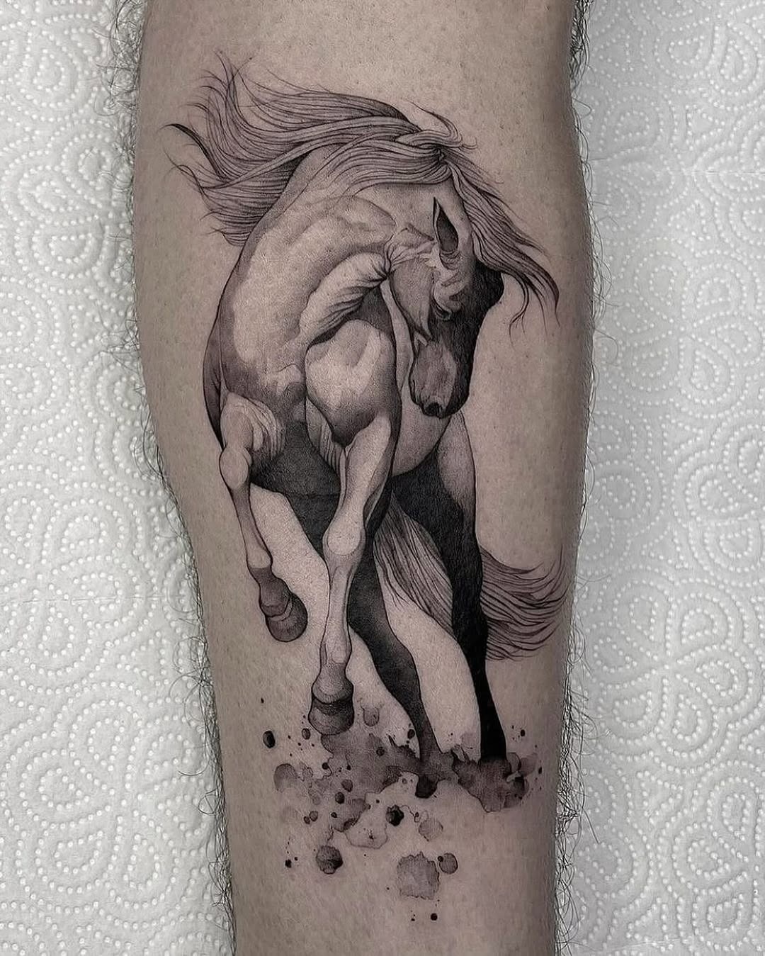 Expressive horse tattoo in motion design Tattoo Design