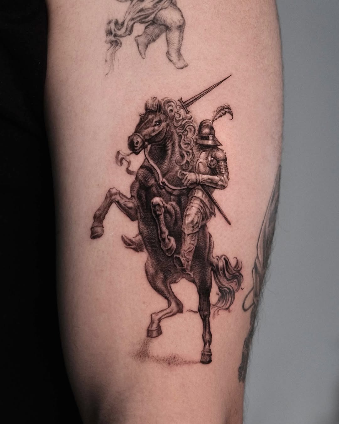 Intricate horse knight tattoo on the arm Tattoo Design