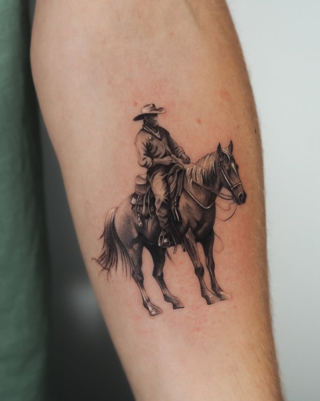 Realistic cowboy riding a beautiful horse tattoo Tattoo Design
