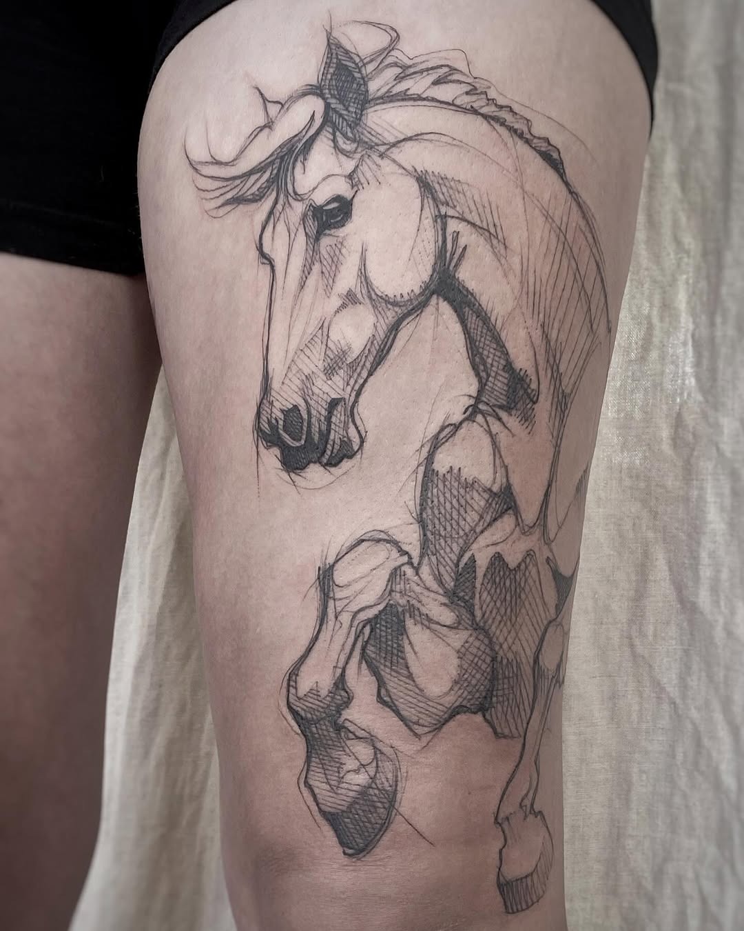 Stylized sketch of a rearing horse tattoo Tattoo Design