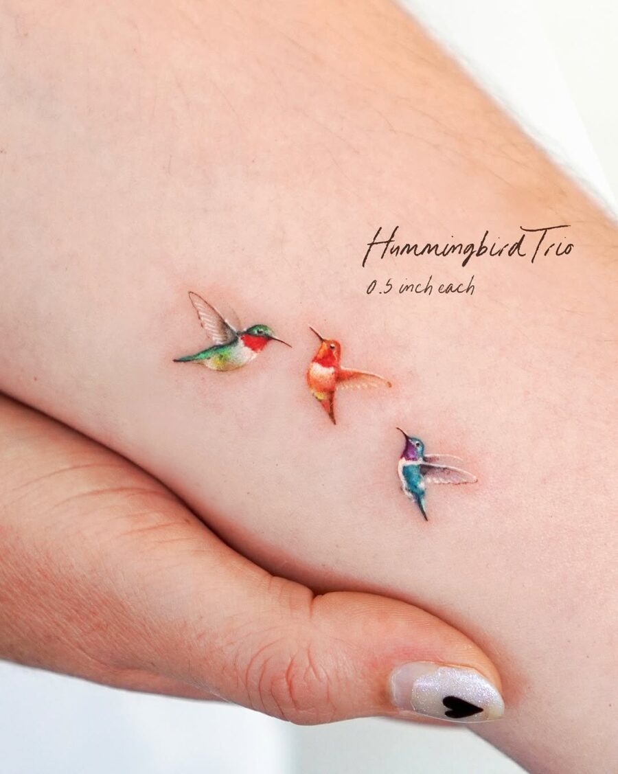 Charming Trio of Colorful Hummingbird Tattoos Tattoo Design