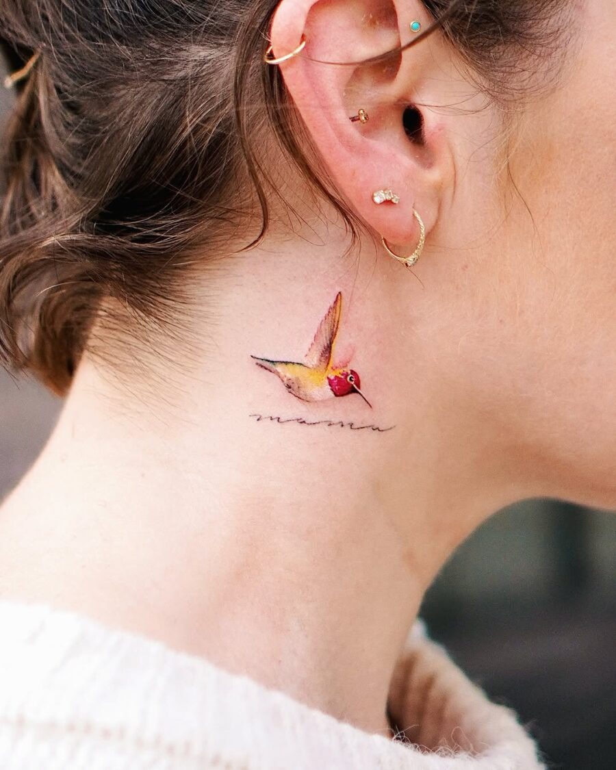 Delicate hummingbird tattoo with heartfelt words Tattoo Design