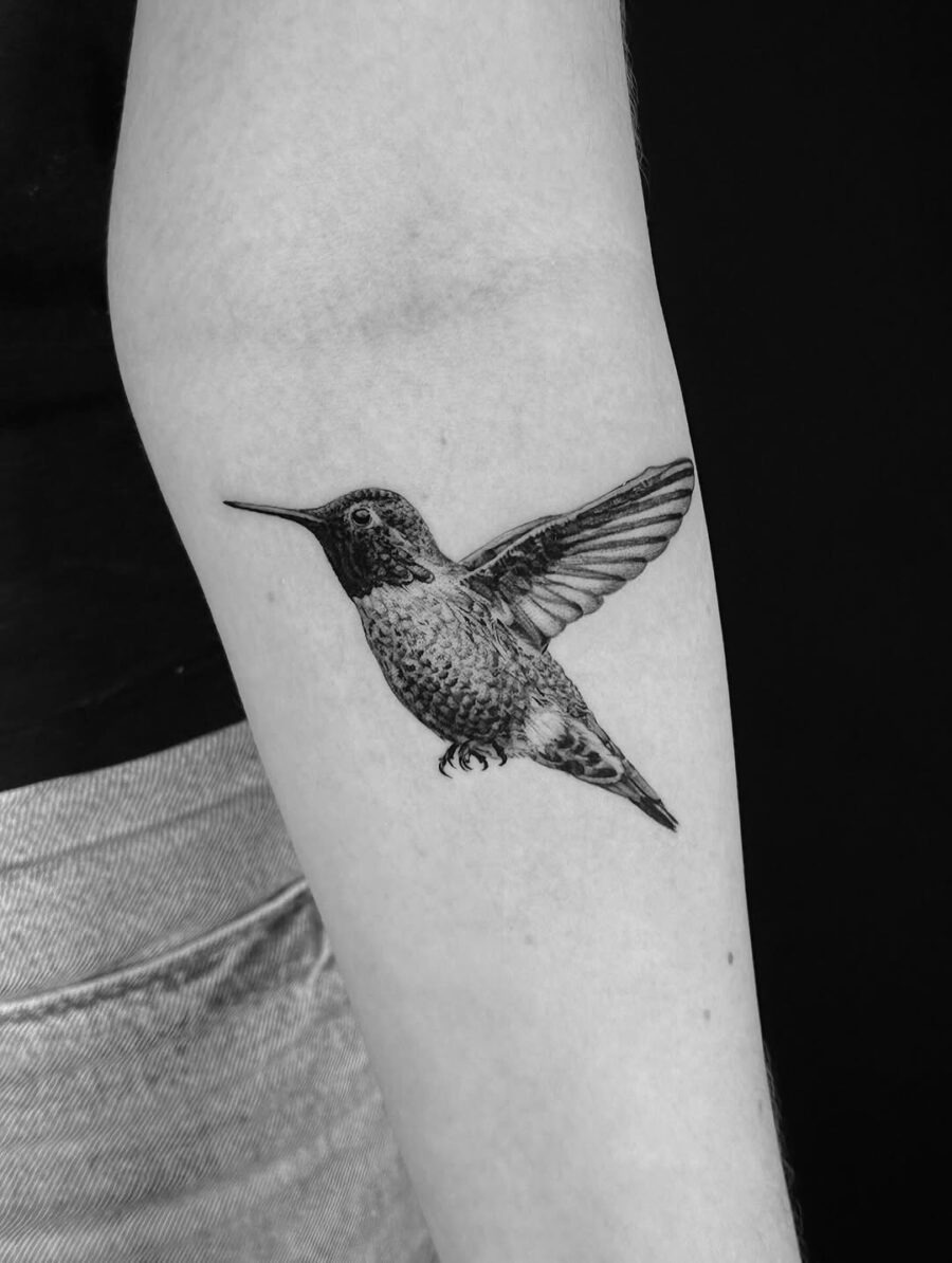 Intricate black and gray hummingbird tattoo design Tattoo Design