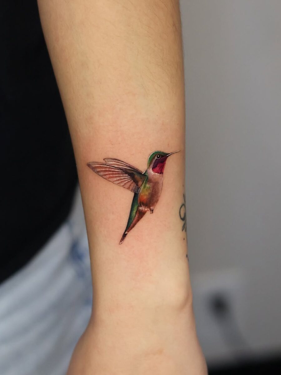 Vivid Hummingbird Tattoo in Motion Tattoo Design