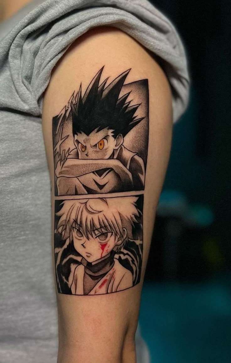 Power Duo - Dynamic Gon and Killua Scene Tattoo Design