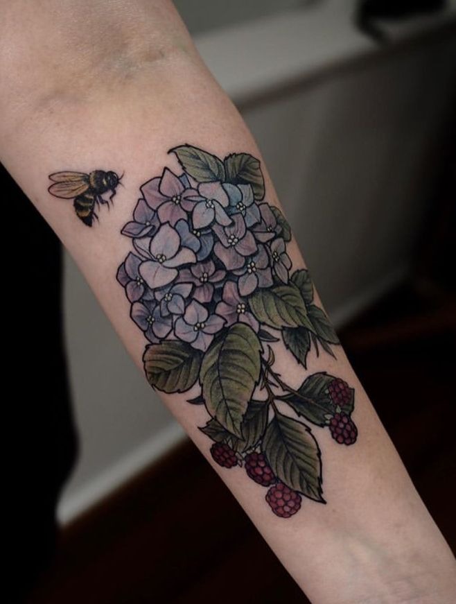 Double Hydrangea Bloom on the Thigh Tattoo Design