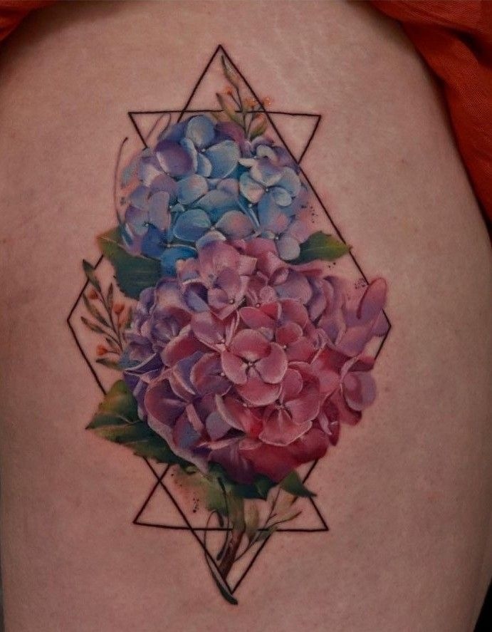 Geometric Double Hydrangea Tattoo Tattoo Design