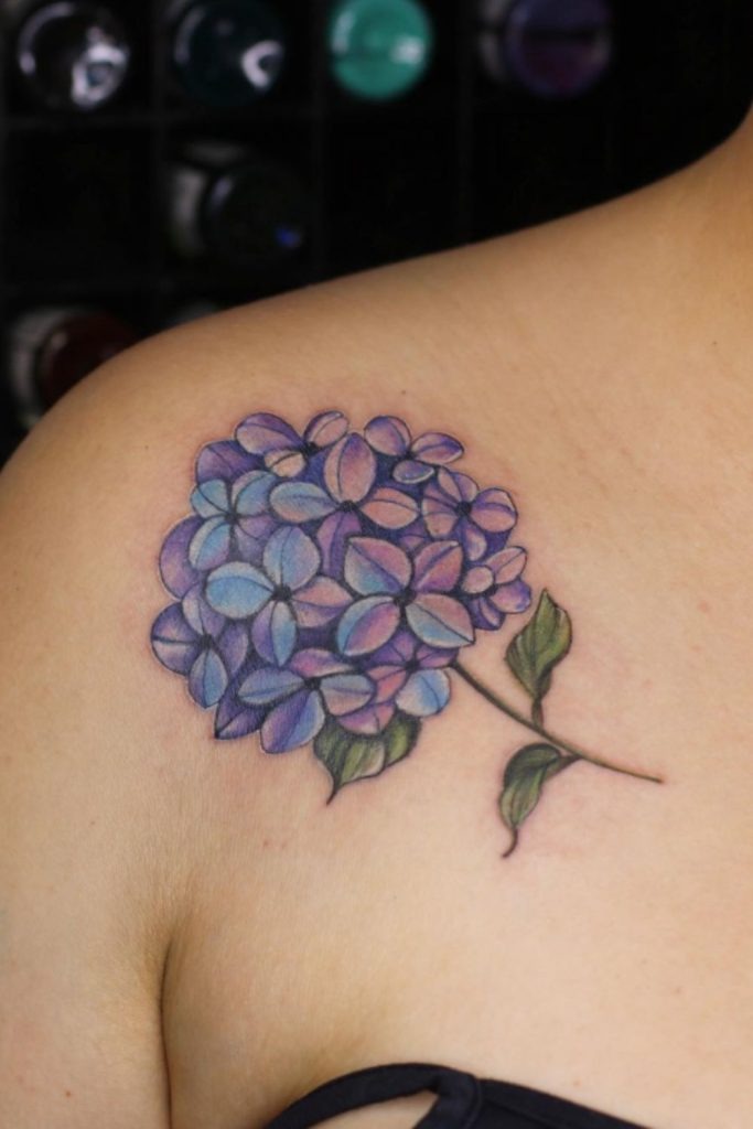 Iridescent Blue Hydrangea Stem Tattoo Tattoo Design