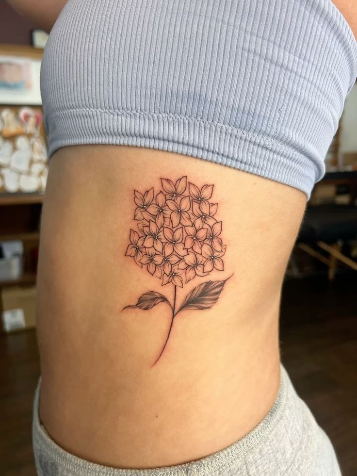 Minimal Linework Hydrangea Branch for Men Tattoo Design