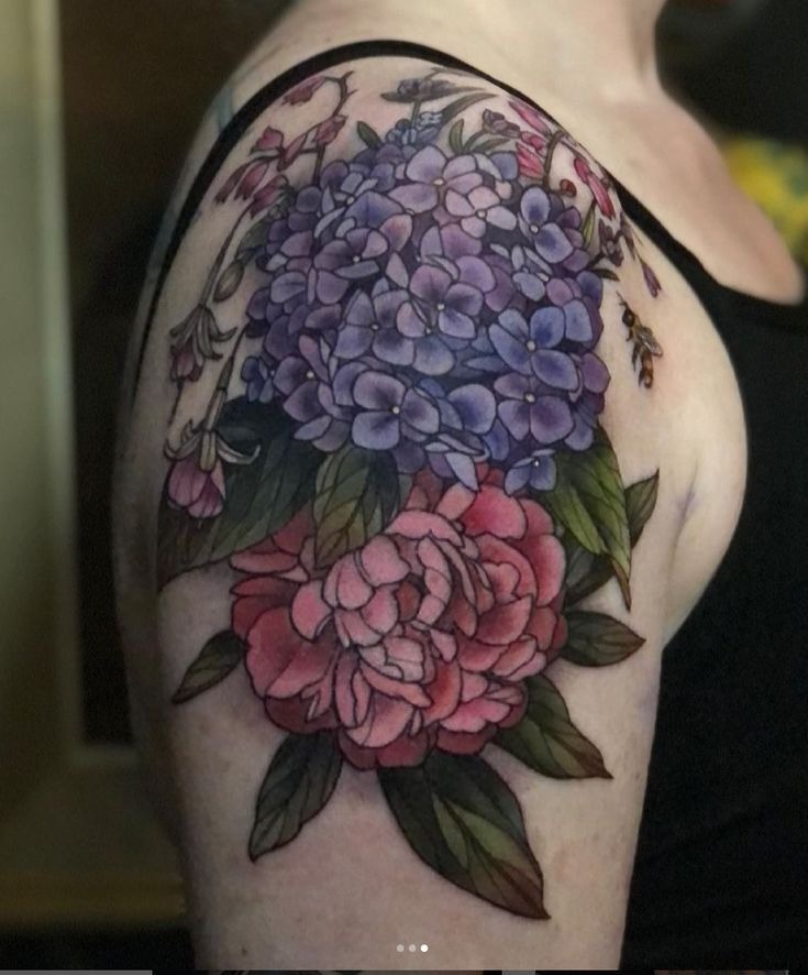 Shaded Black Hydrangea Cluster Tattoo Tattoo Design