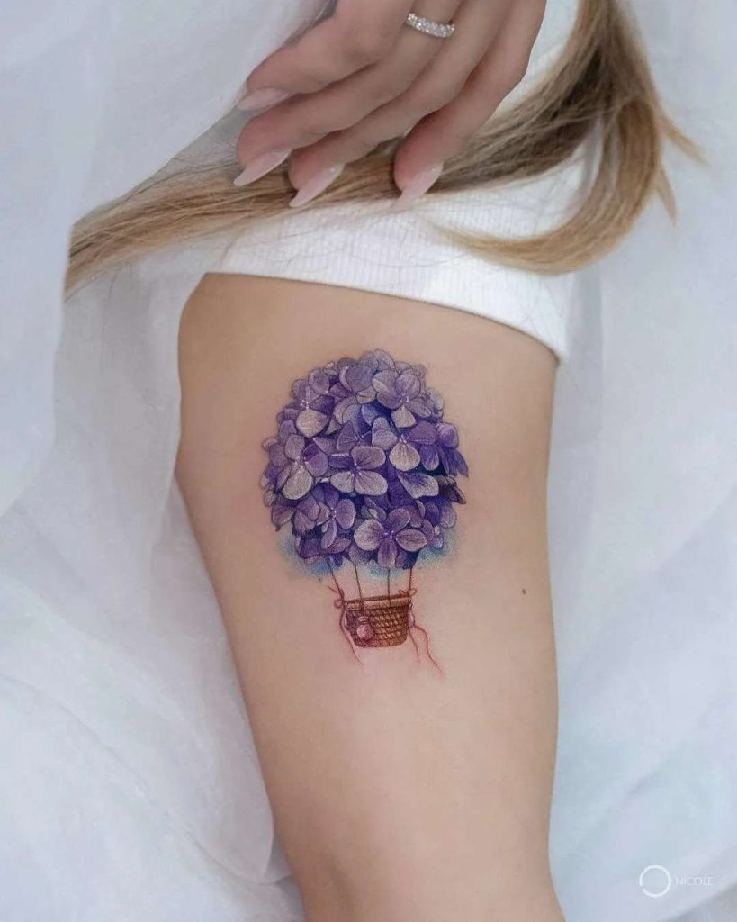 Tiny Hydrangea Hot Air Balloon Tattoo Tattoo Design