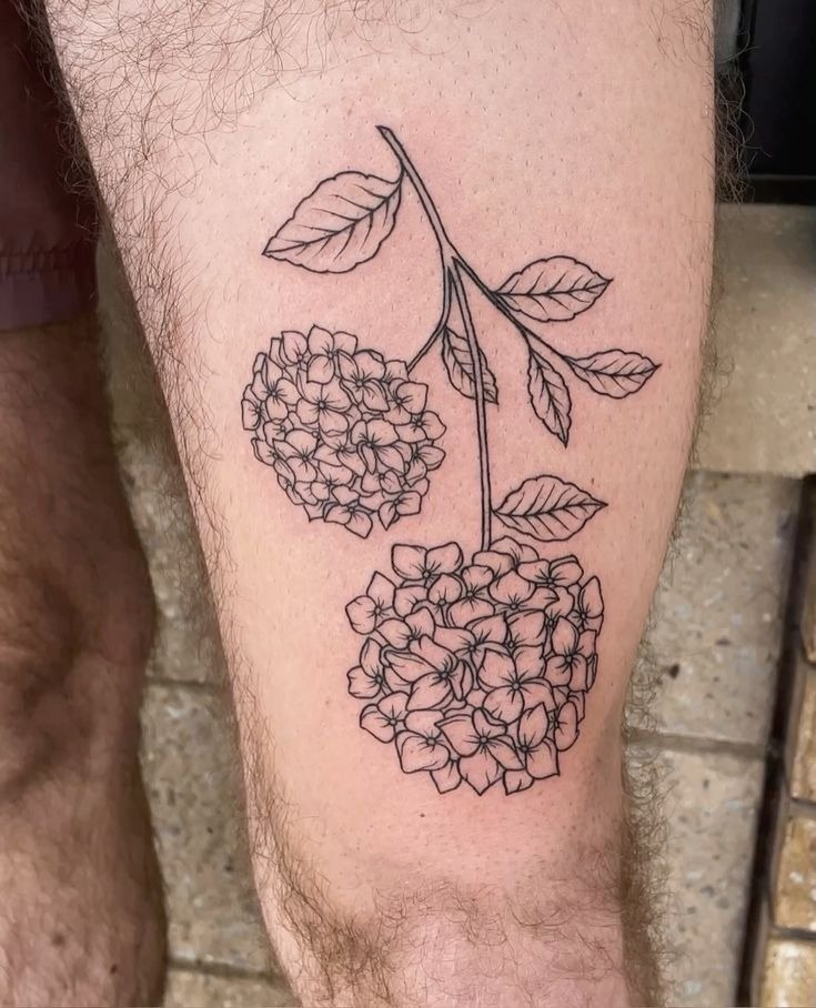Tiny Script Hydrangea on the Upper Arm Tattoo Design