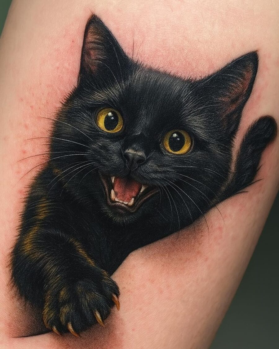 Captivating black cat with expressive features Tattoo Design