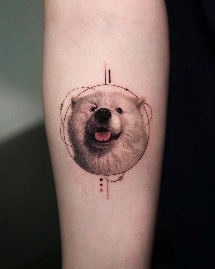 Charming Samoyed Dog Hyper Realistic Tattoo Tattoo Design