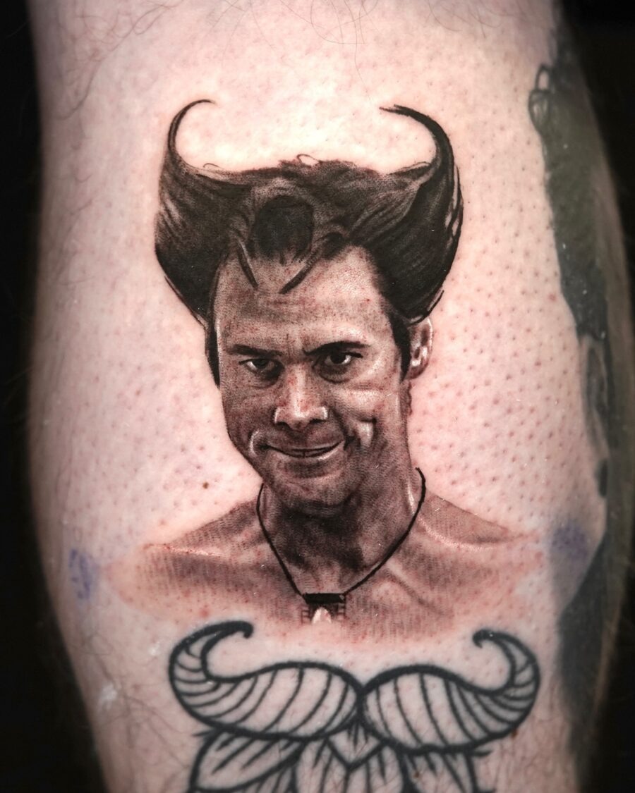 Detailed portrait tattoo of a playful character Tattoo Design