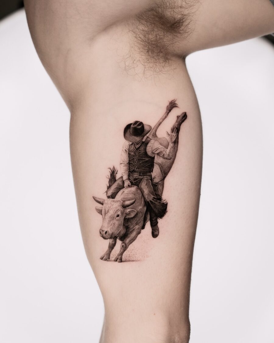 Dynamic Bull Riding Hyper Realistic Tattoo Tattoo Design