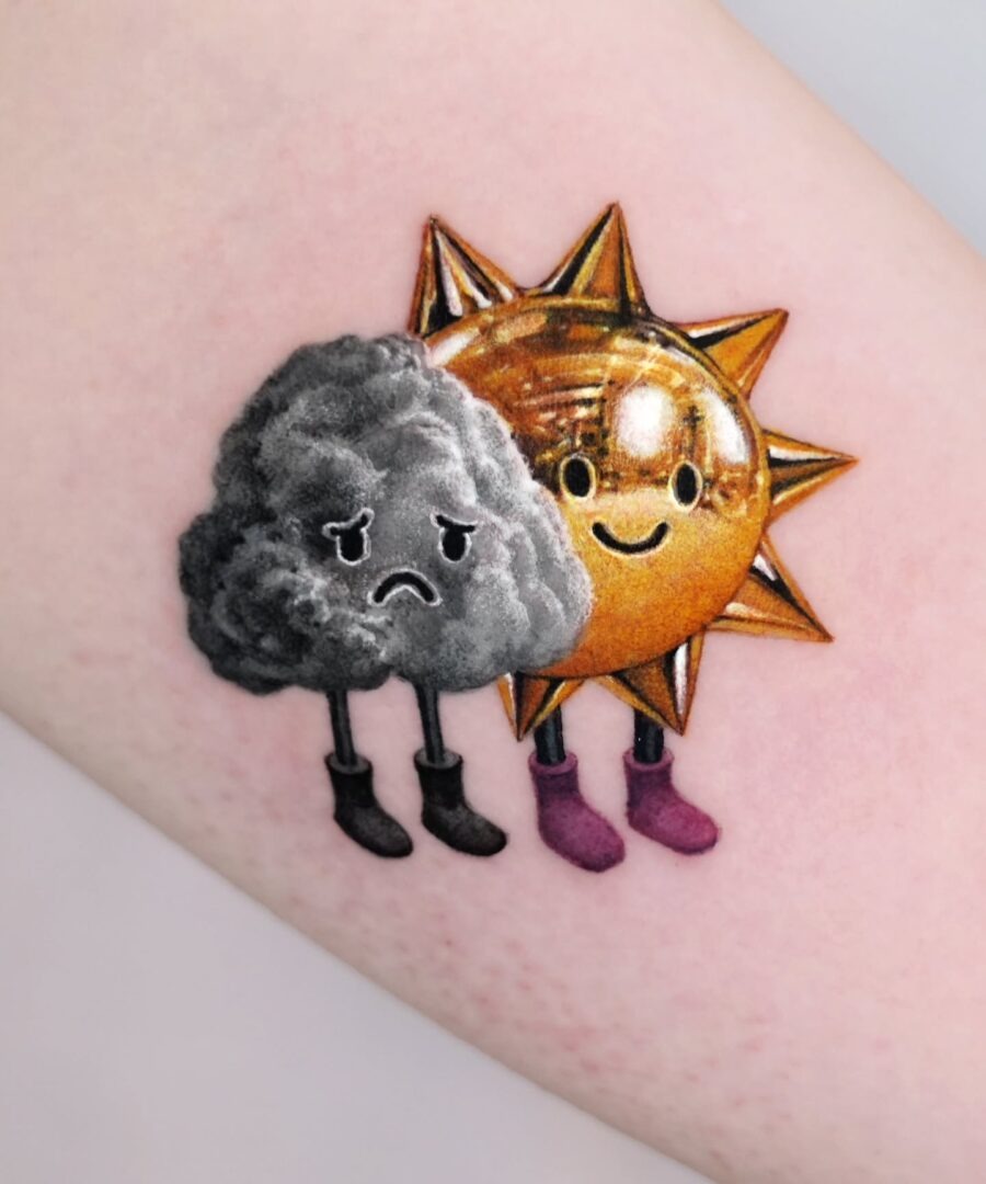 Emotional sun and cloud tattoo design Tattoo Design