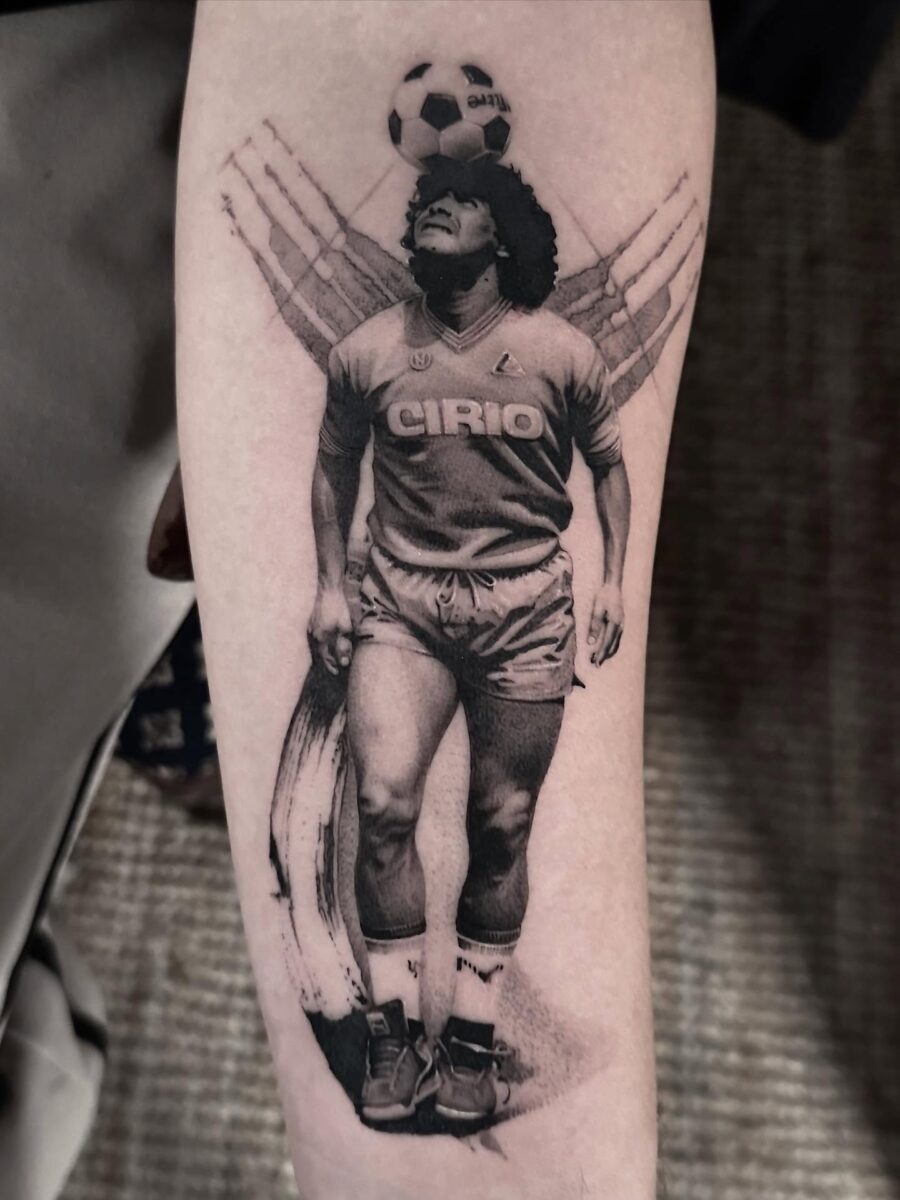 Hyper-realistic tribute to a football legend Tattoo Design