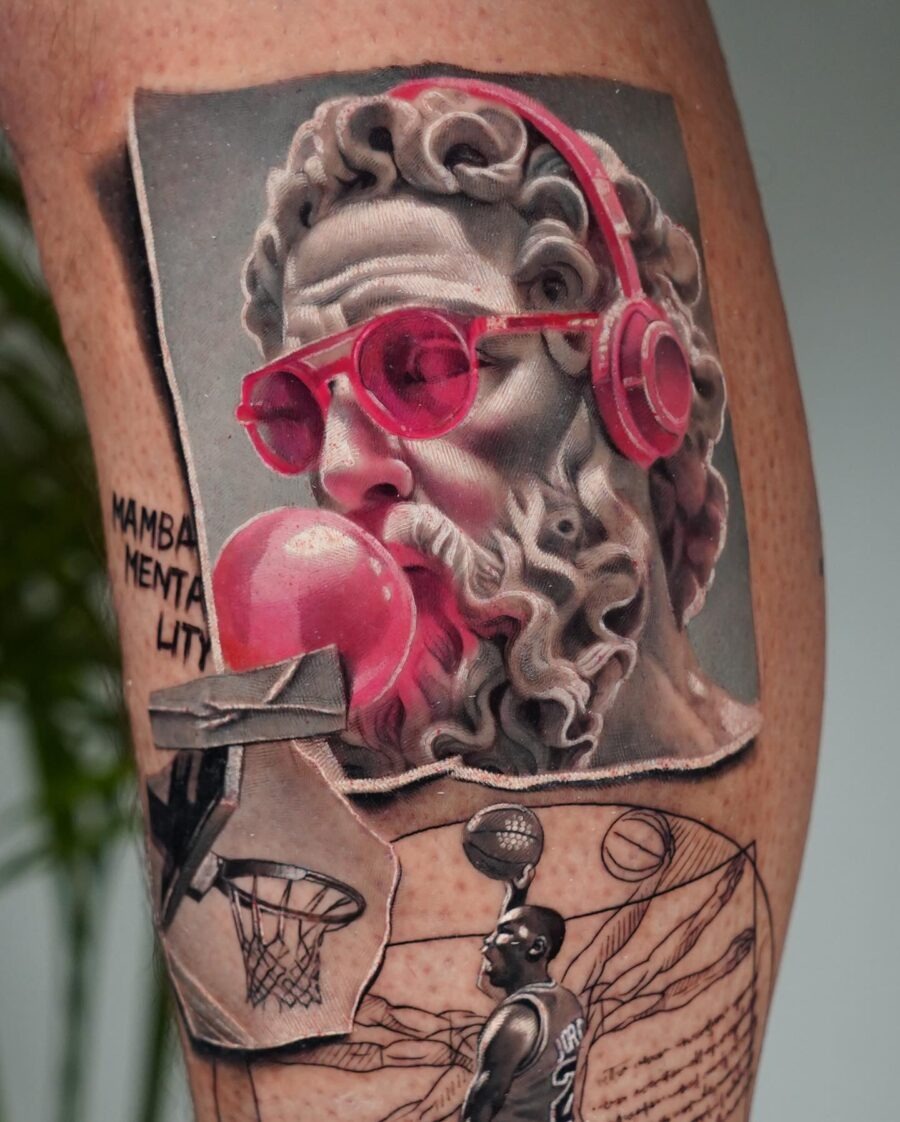 Stunning hyper-realistic basketball-themed tattoo art Tattoo Design