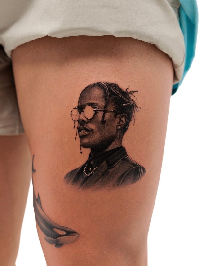 Stunning hyper-realistic portrait tattoo in black Tattoo Design