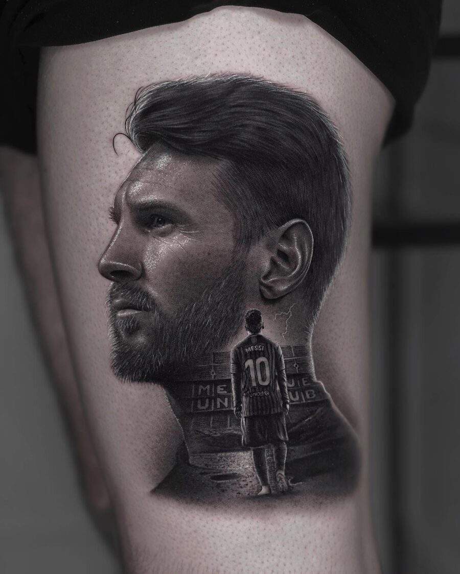 Stunning Messi tattoo in hyper-realistic style Tattoo Design