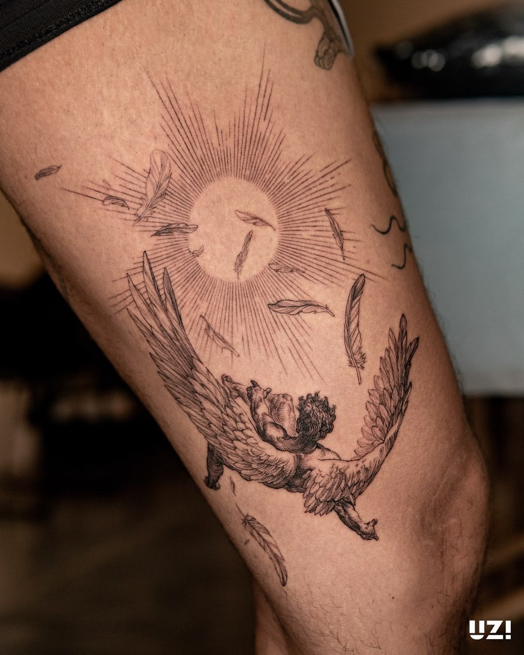 Detailed Icarus Reaching Toward the Sun Tattoo Design