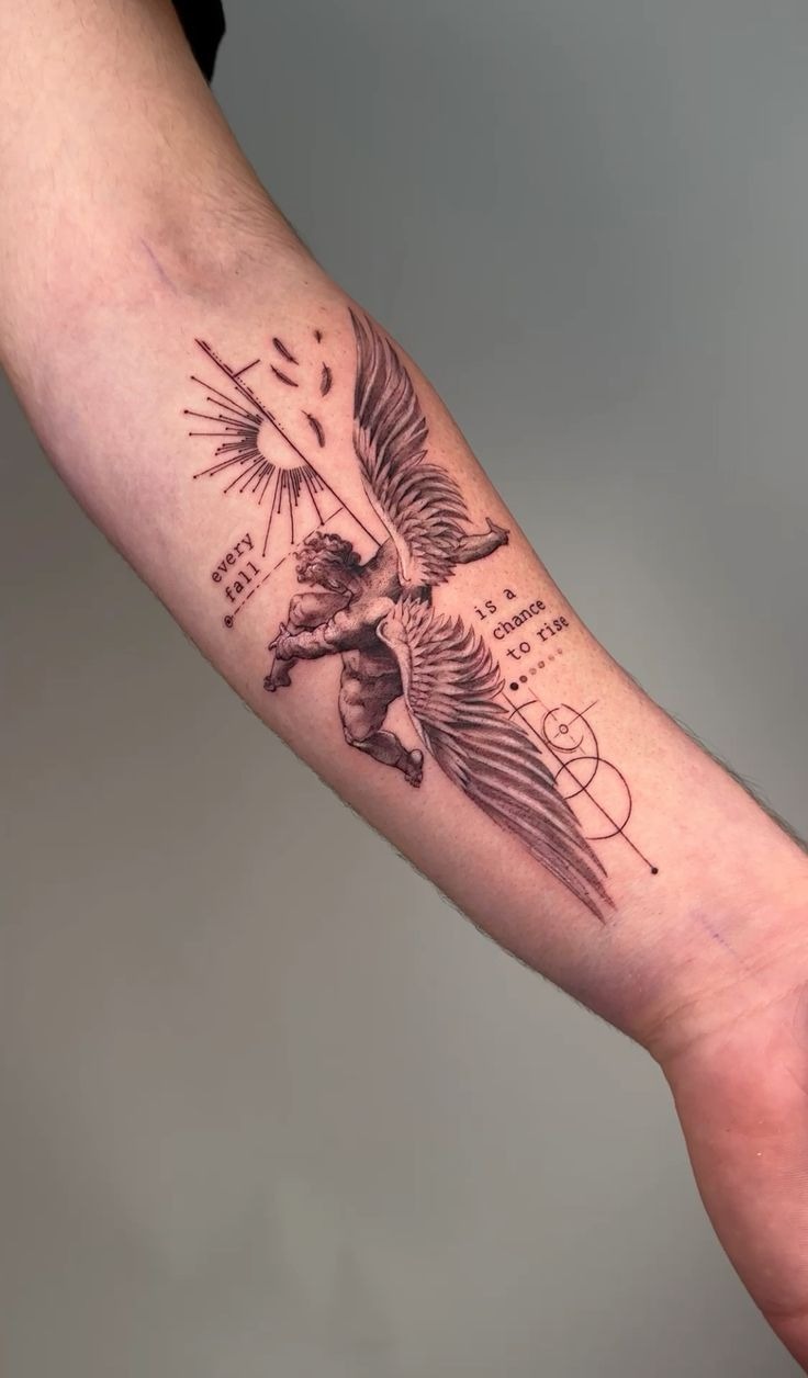 Icarus Quote Tattoo With Geometric Details Tattoo Design