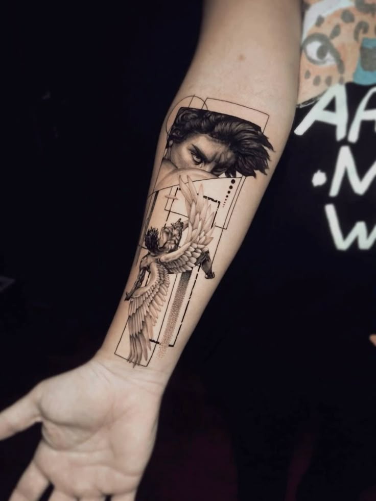 Icarus With Watchful Eye Detail Tattoo Design