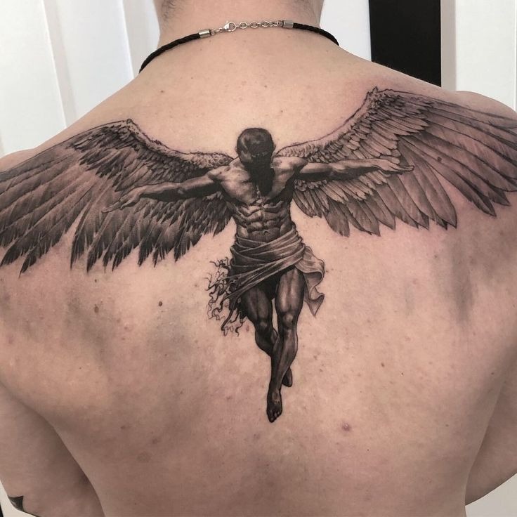 Large Winged Icarus Back Tattoo Tattoo Design