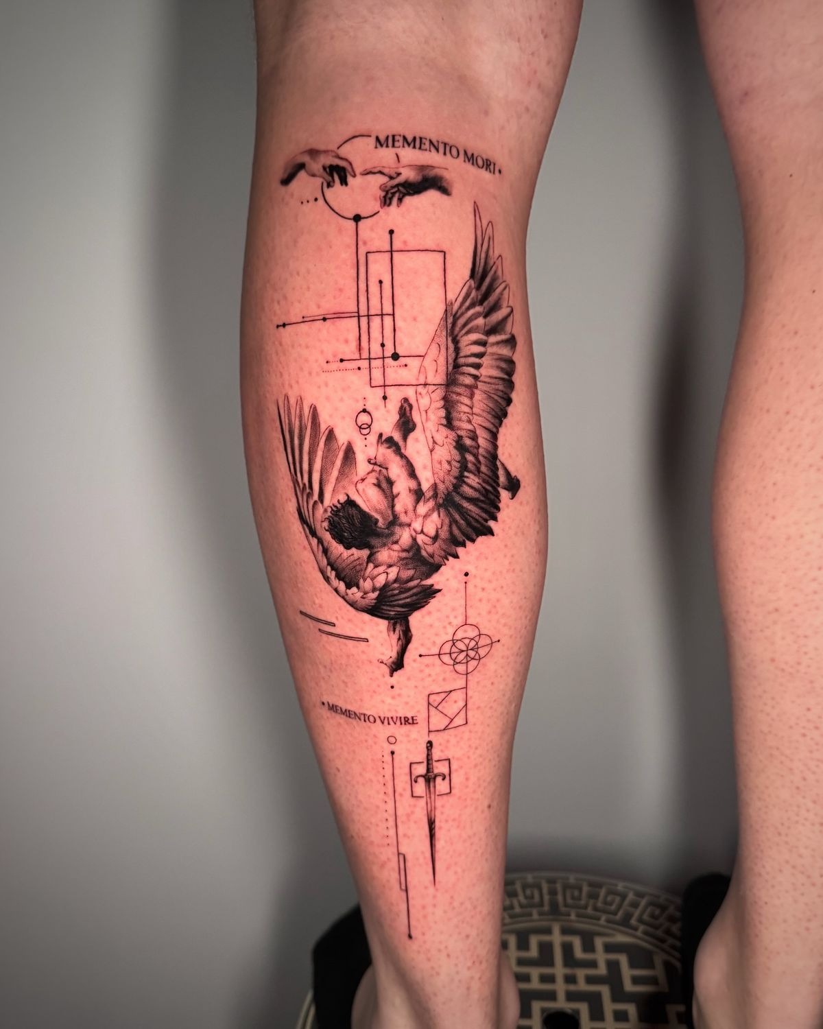 Memento Mori Icarus Leg Tattoo Tattoo Design