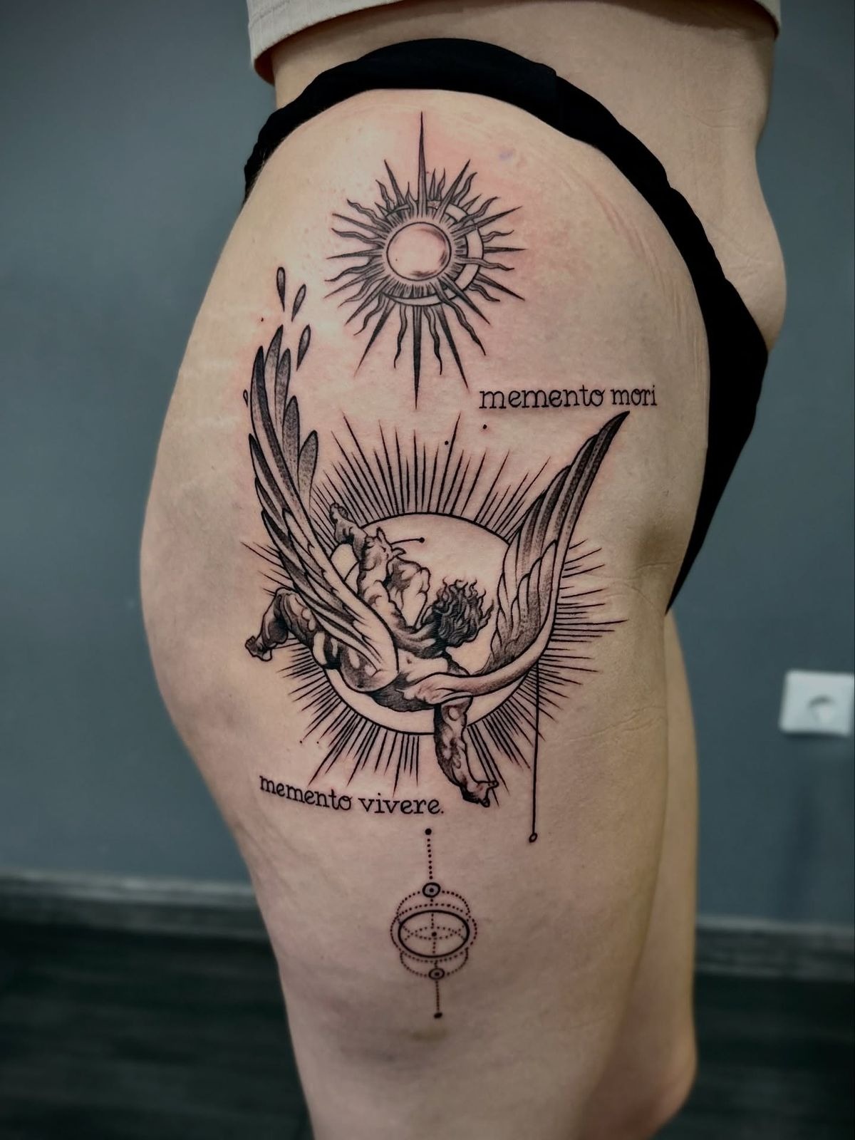 Memento Mori Icarus Thigh Tattoo Tattoo Design