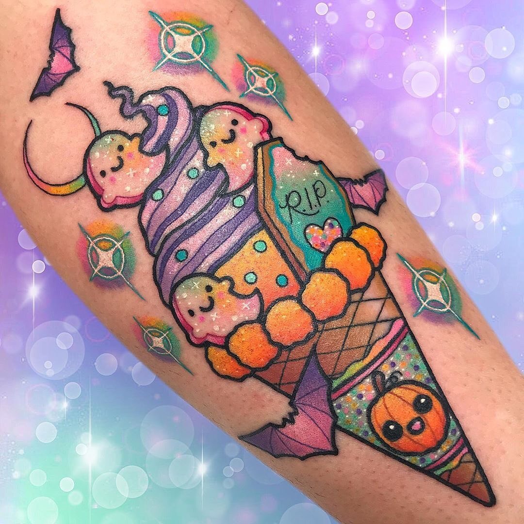 Adorable ice cream tattoo with vibrant colors Tattoo Design