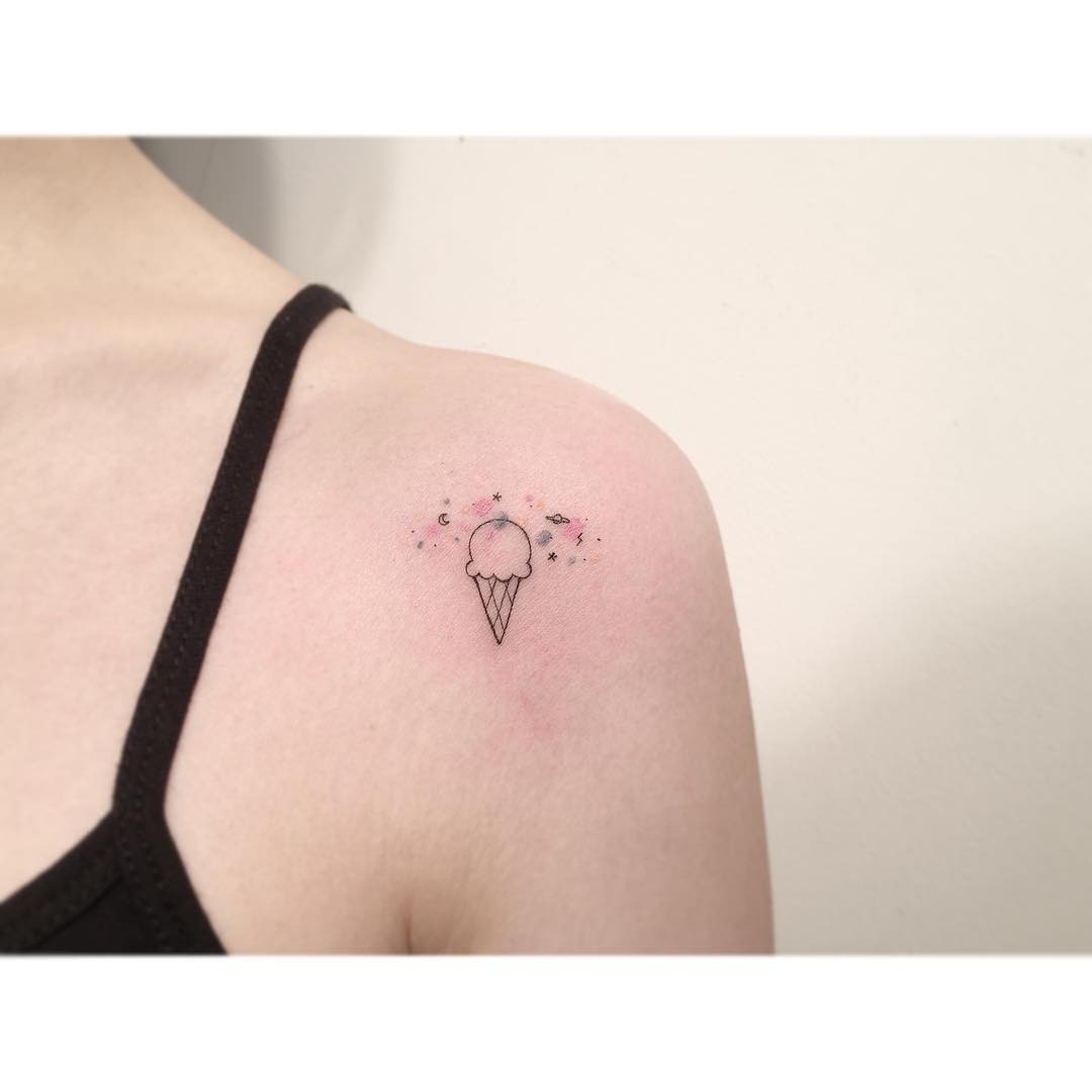 Charming ice cream tattoo with playful sparkles Tattoo Design
