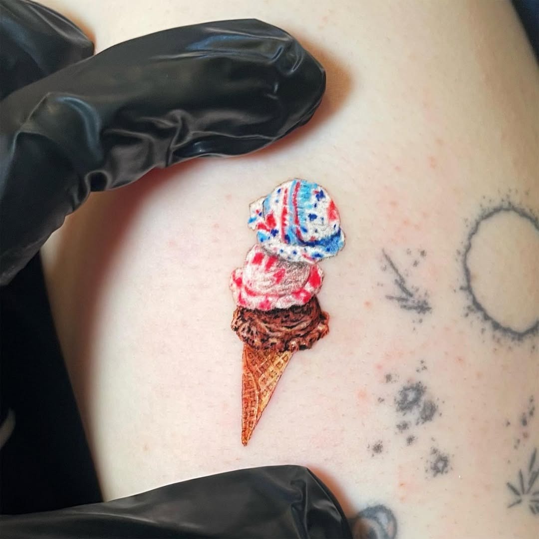 Deliciously colorful ice cream cone tattoo Tattoo Design