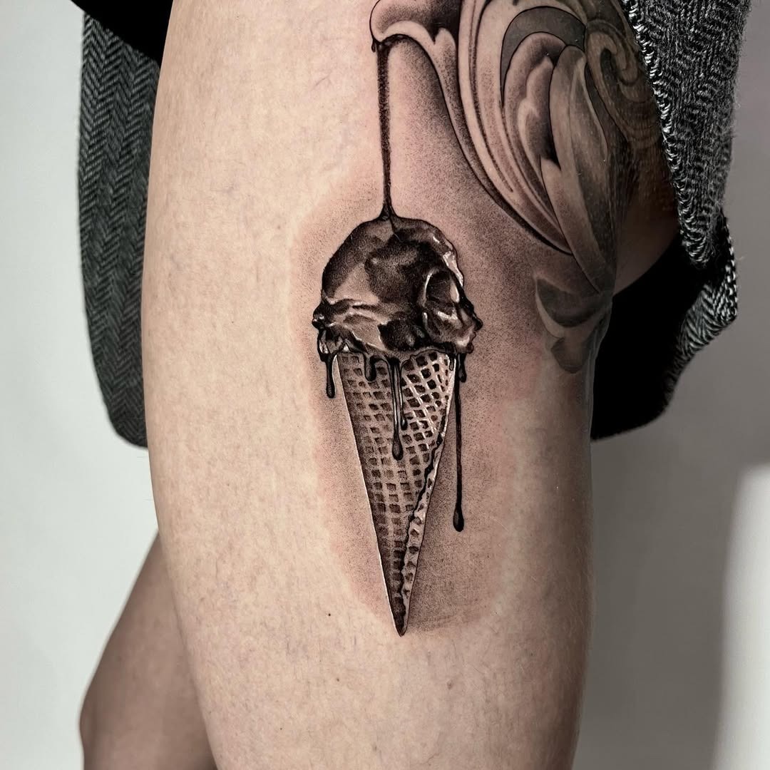 Dramatic Ice Cream Skull Tattoo Design Tattoo Design