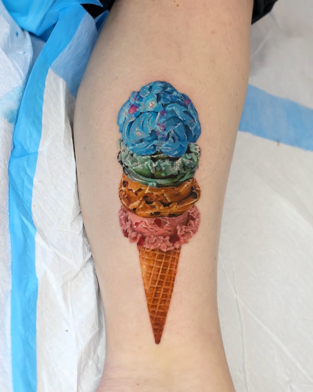 Vibrant 3D Ice Cream Cone Tattoo Design Tattoo Design