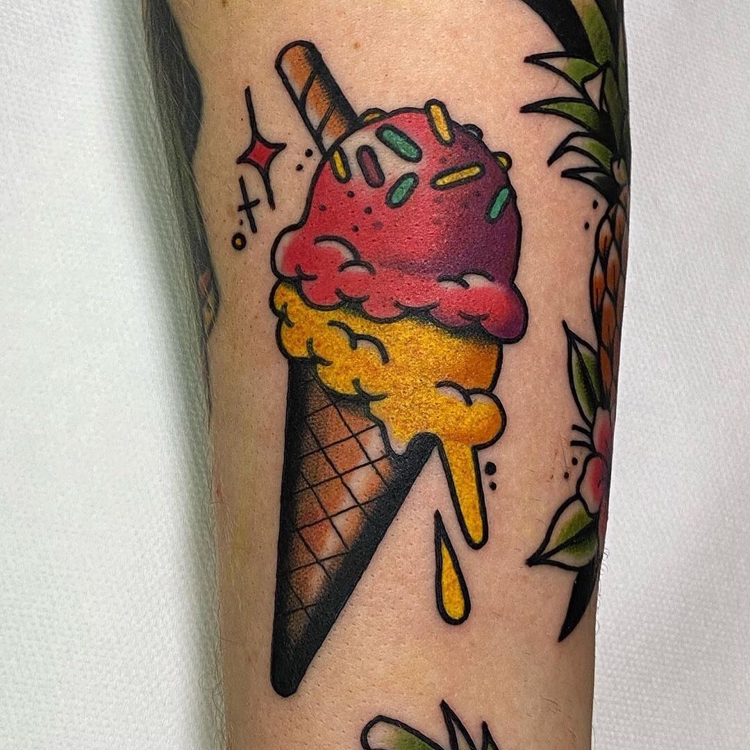 Vibrant ice cream tattoo with sprinkles appeal Tattoo Design