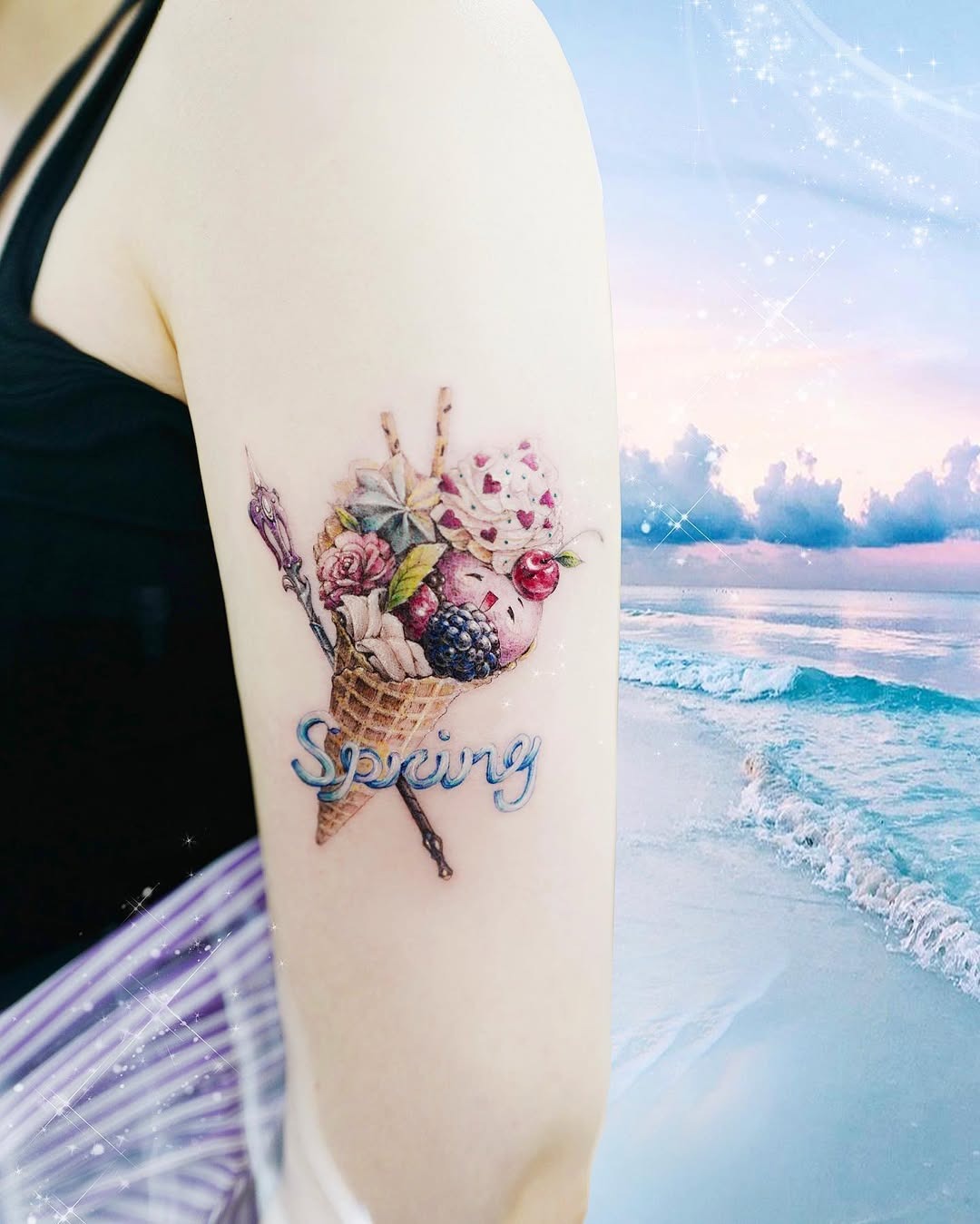 Vibrant spring-themed ice cream tattoo design Tattoo Design