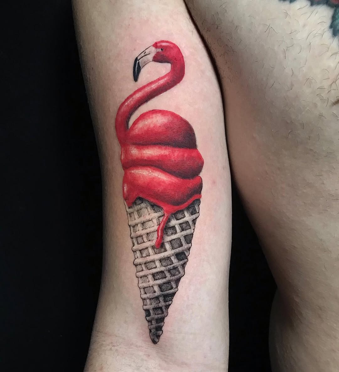 Whimsical flamingo ice cream tattoo design Tattoo Design